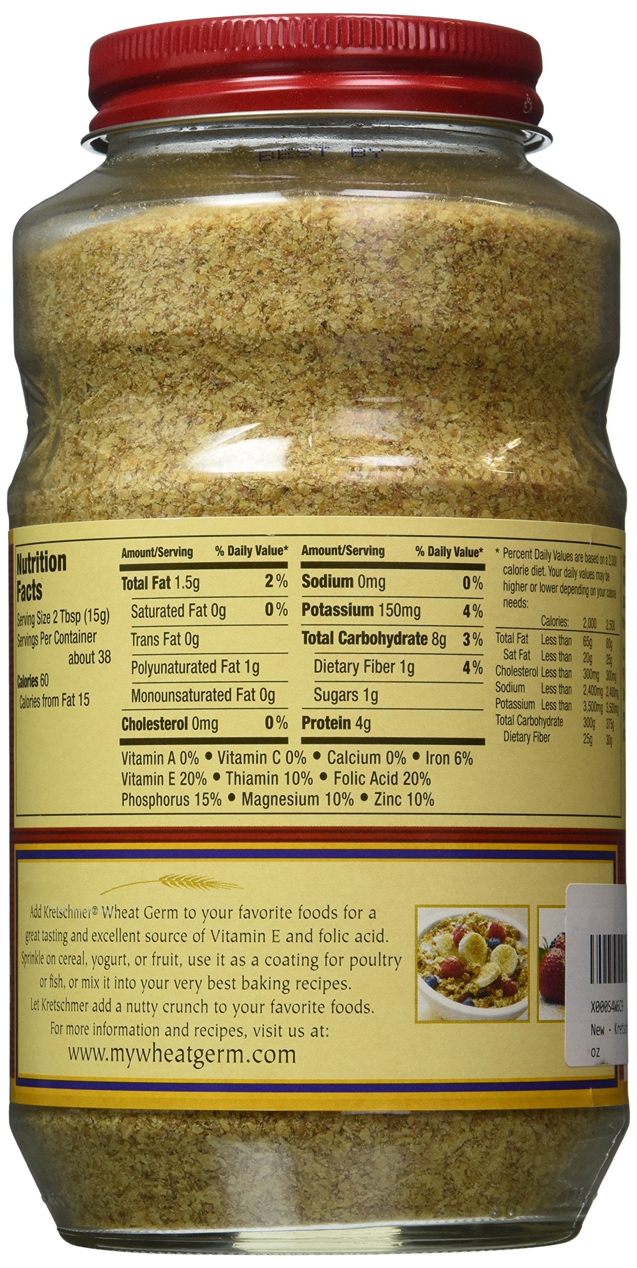 Tongtai Kretschmer Wheat Germ Original Toasted 20 oz bag closeup showing nutty aroma.