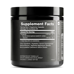 Toniiq Fenugreek Capsules label shows 70 percent saponins for potency.