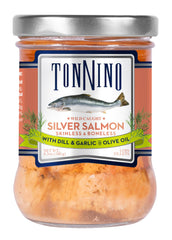 Tonnino SIlver Salmon Dill and Garlic can for premium gourmet meals.