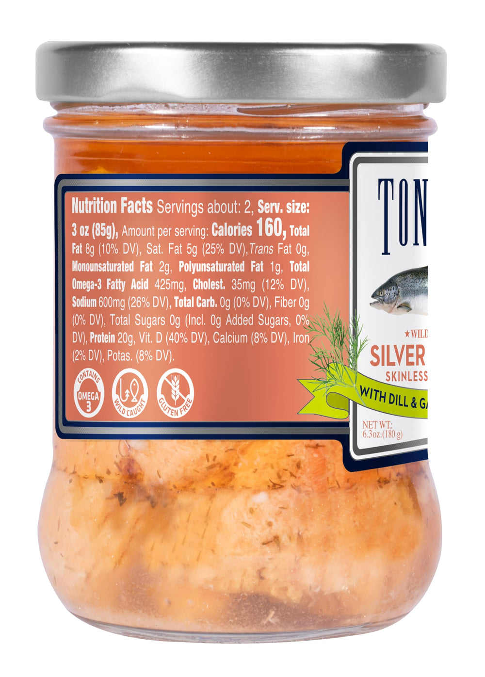 Tonnino SIlver Salmon Dill and Garlic on a plate, ideal for quick tapas.