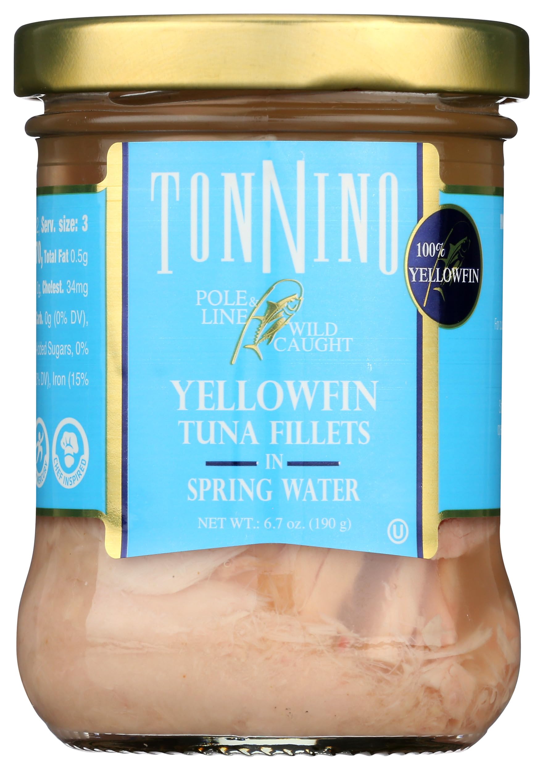 Tonnino tuna in spring water can close-up, premium protein for quick meals.