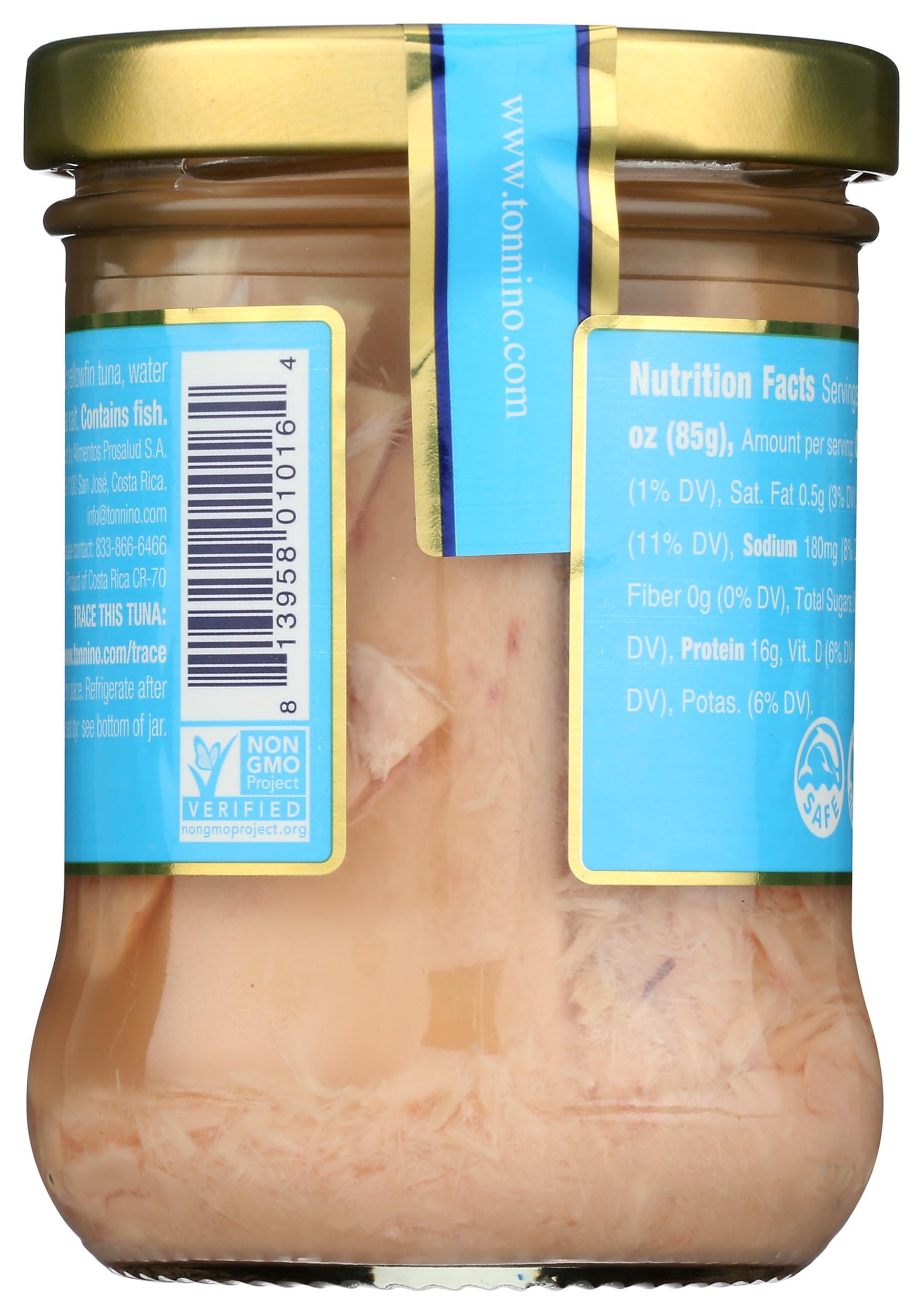 Tonnino tuna in spring water label front, trusted brand identity.