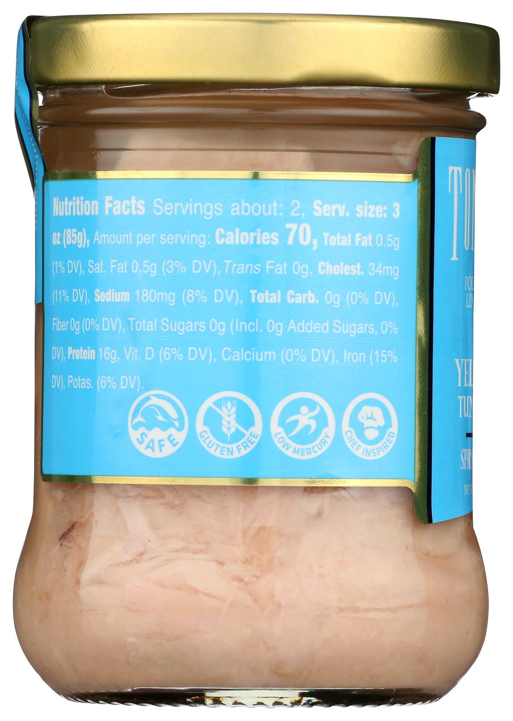 Tonnino tuna in spring water sustainability icon, eco-friendly choice.