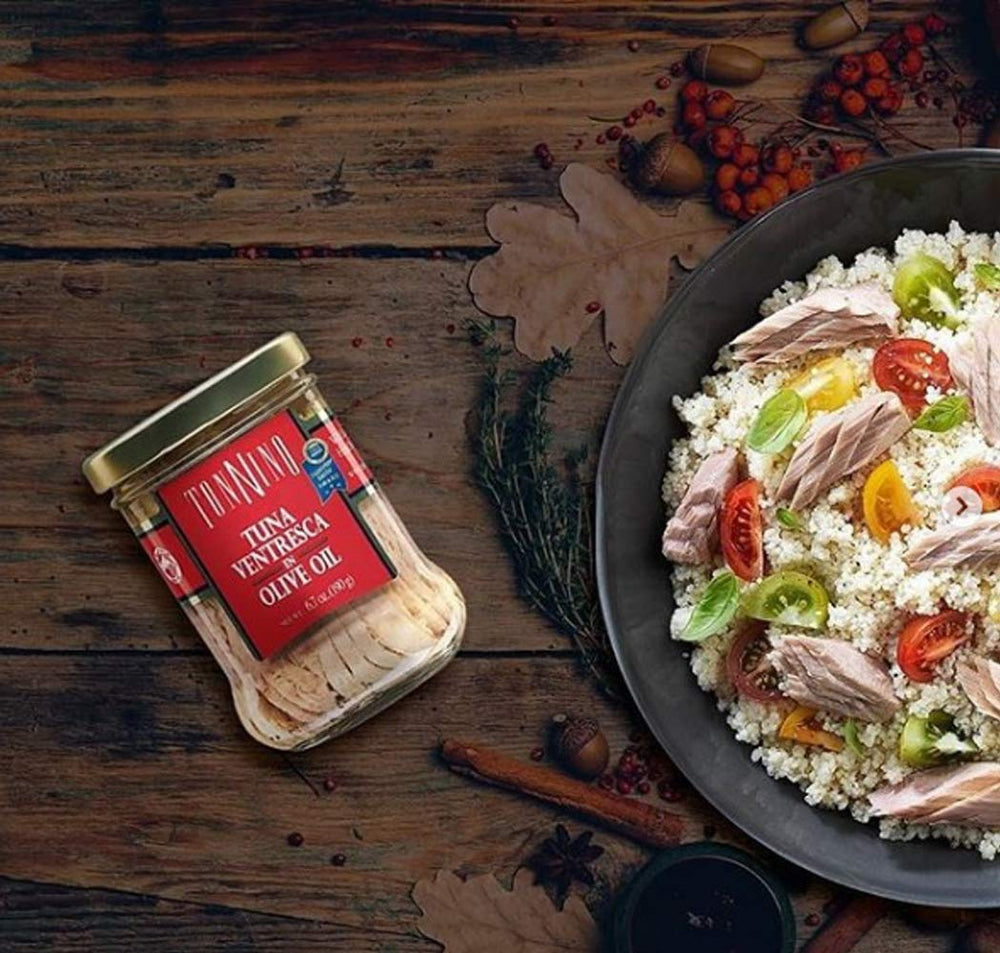 Tonnino Tuna Ventresca in Oil 4oz multi-pack on shelf showcases convenient servings