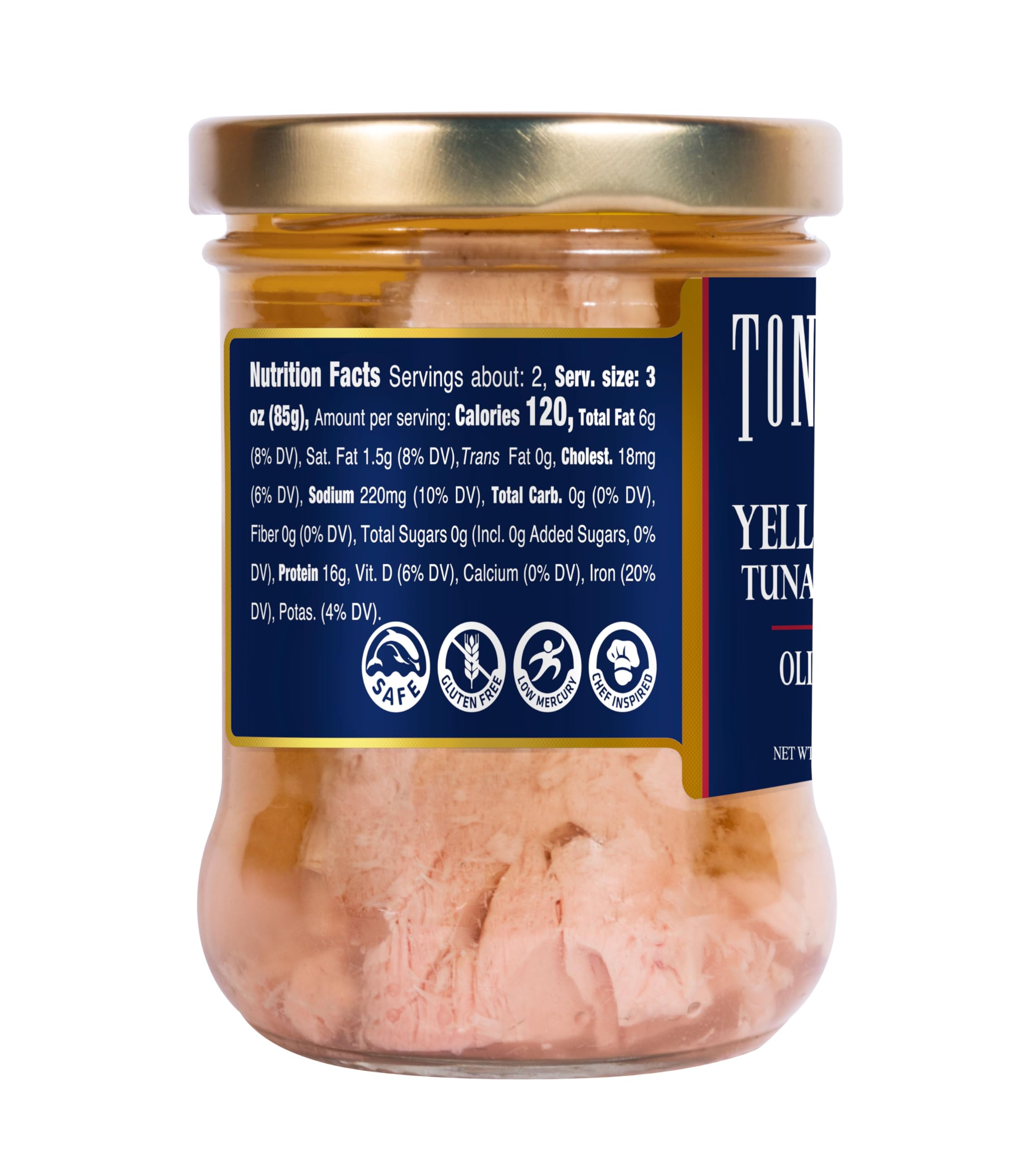 Tonnino Yellowfin Tuna jar scoop, showcasing convenient shelf-stable protein.