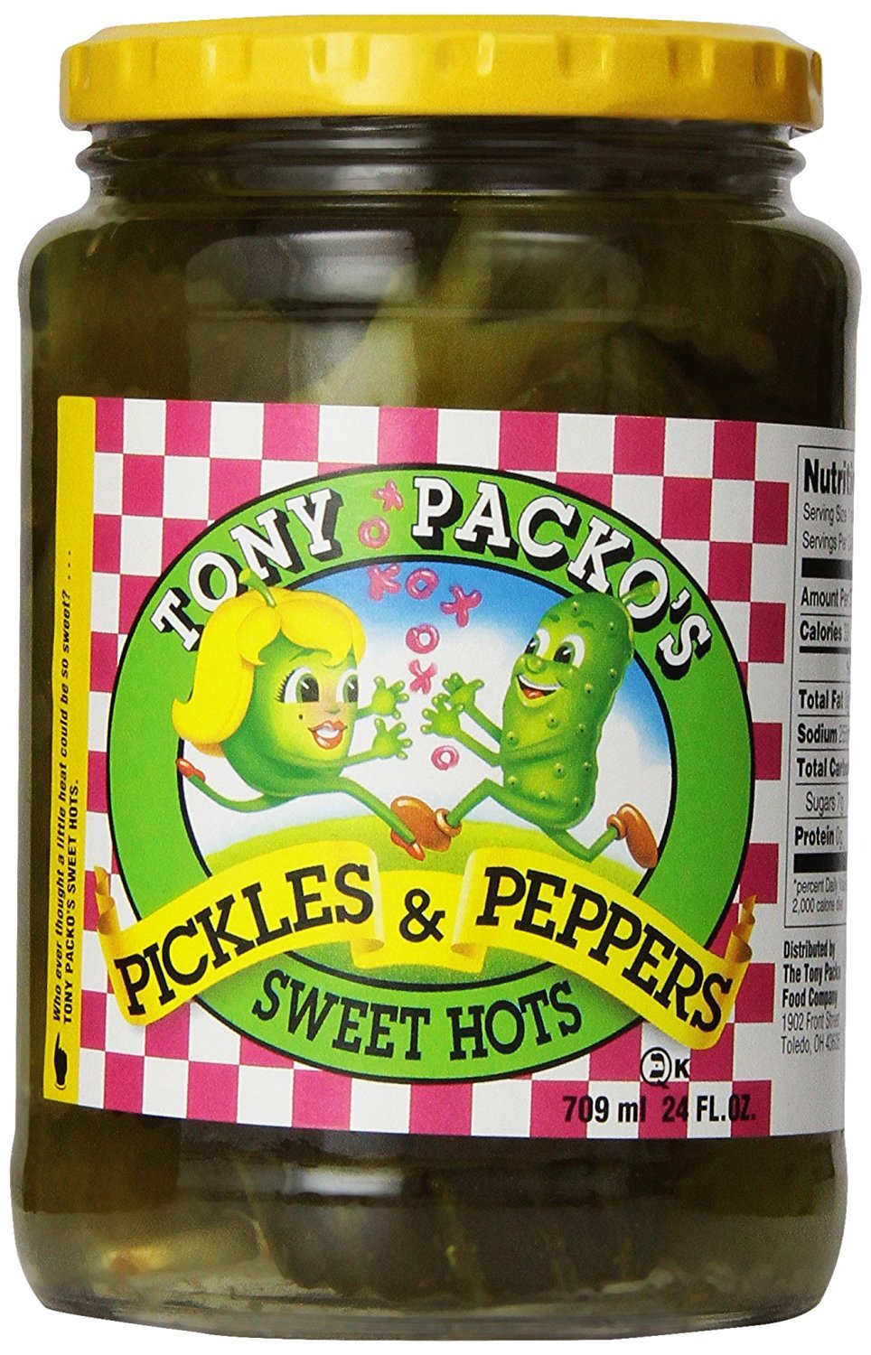 Tony Packo's Sweet Hot Pickles and Peppers jar on the table, ideal for gatherings.