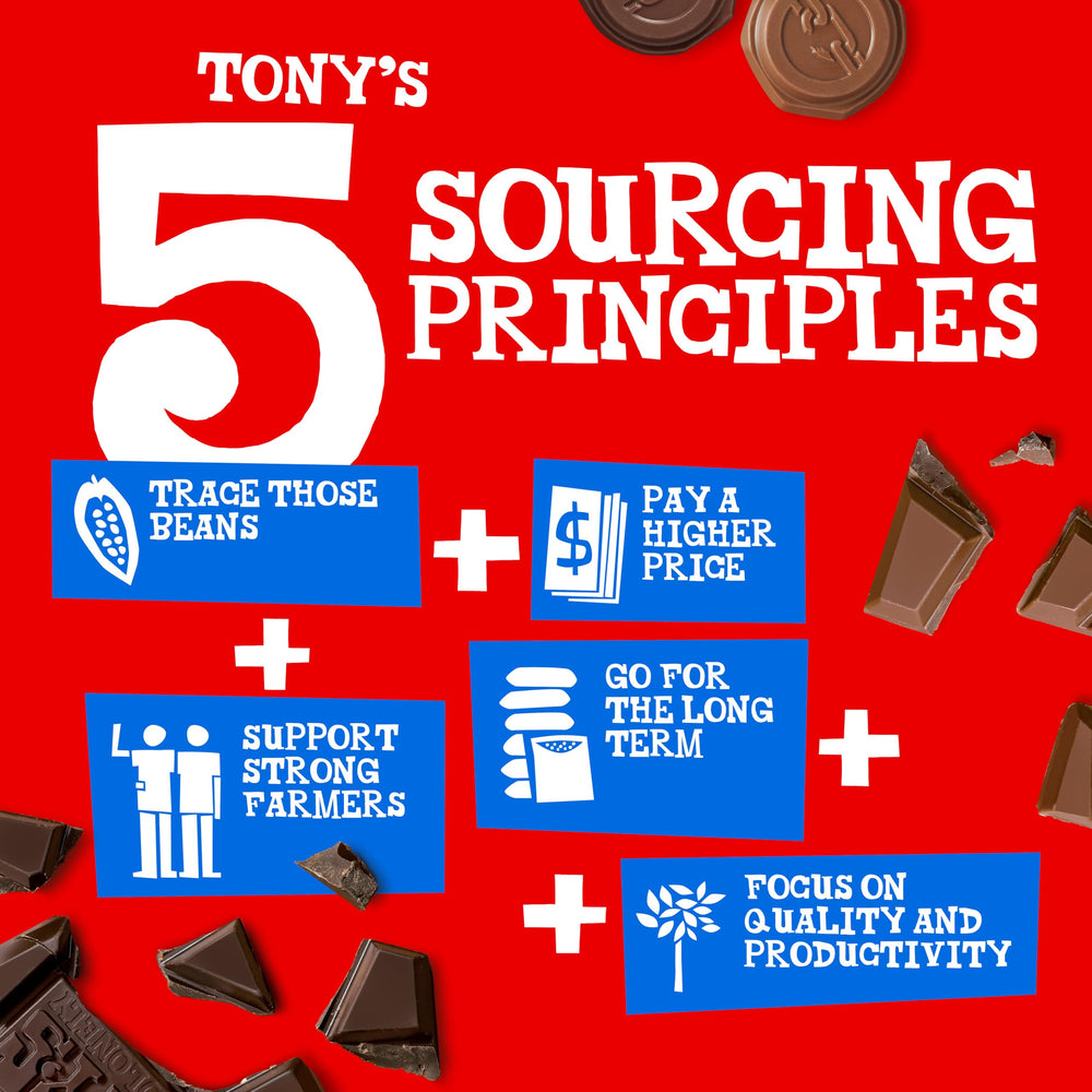 Tony's Chocolonely B Corp certification logo highlights ethical brand commitment.