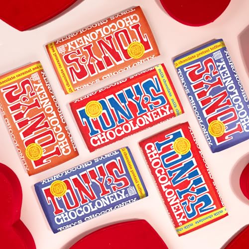 Tony's Chocolonely holiday gift selection graphic promotes premium chocolate gifting.