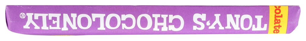 Tony's Chocolonely Milk Chocolate Chip Cookie Bar packaging on shelf, convenient snack choice.