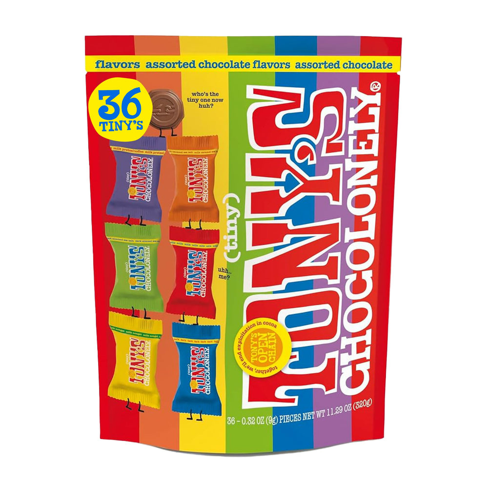 Tony’s Chocolonely milk chocolate coins on a plate, ideal for sharing.