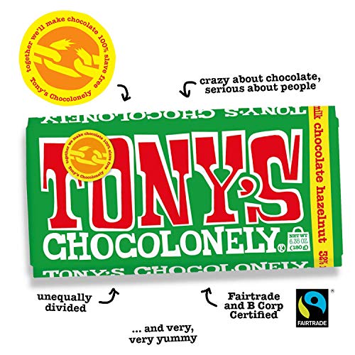 Tony’s Chocolonely Milk Hazelnut Bar gift-ready box for celebrations.
