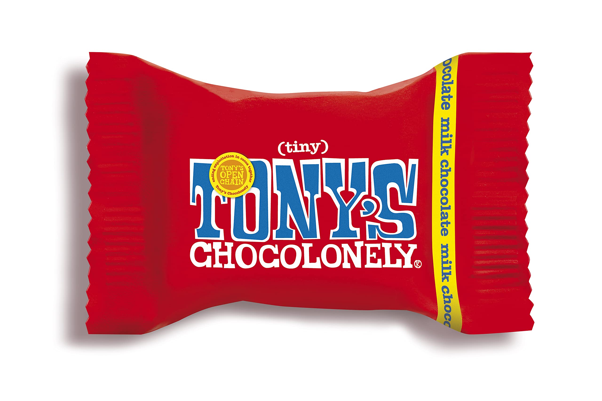 Tony's Chocolonely Tiny Tony's milk chocolate bites closeup – creamy texture and inviting aroma.