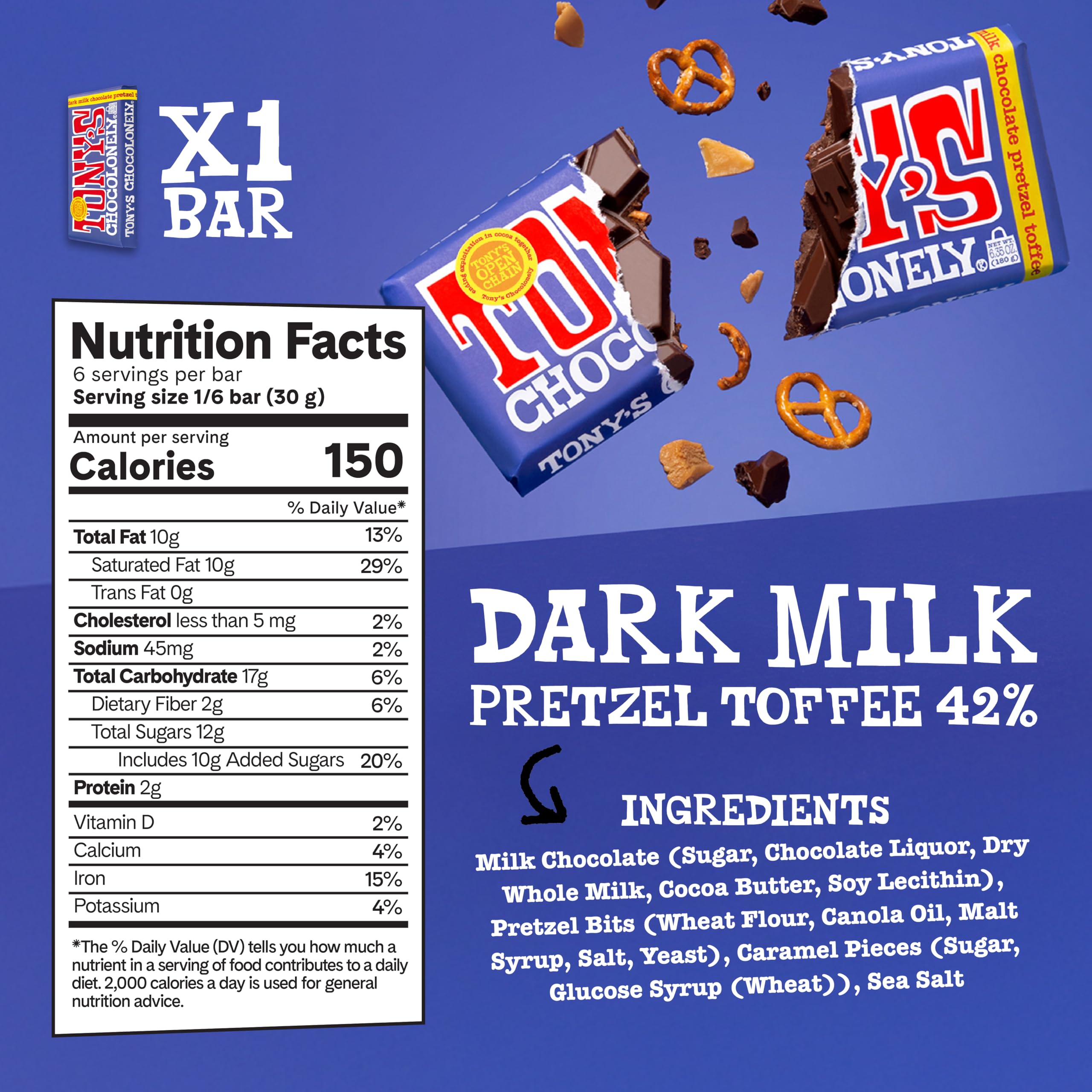 Tony's Dark Chocolate Pretzel Toffee, crunchy and salty-sweet contrast.
