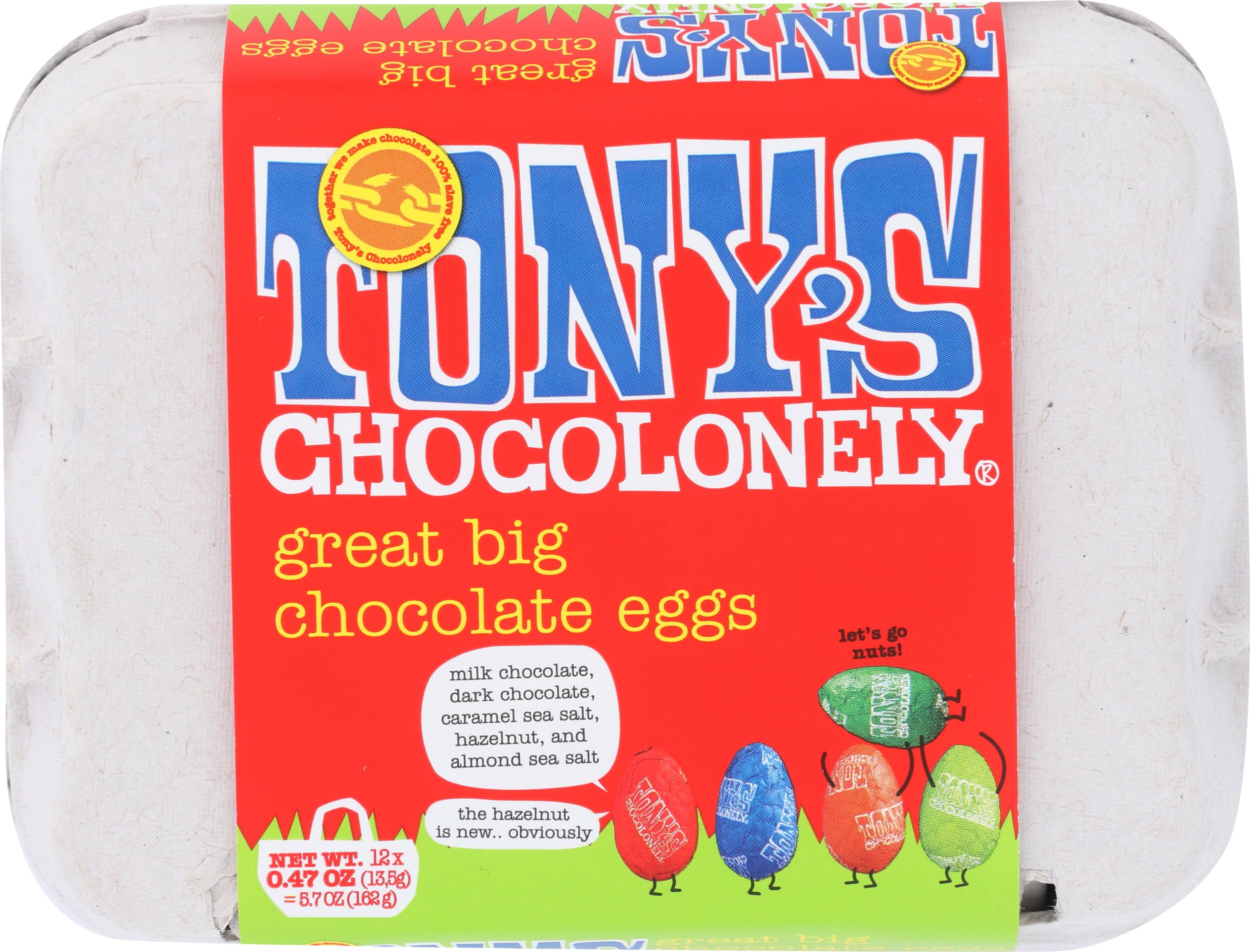 Tony's Great Big Chocolate Eggs 12-pack hero image, ideal for sharing at gatherings