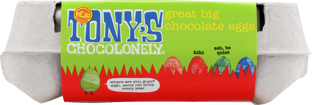 Tony's Great Big Chocolate Eggs gift-ready packaging for holidays