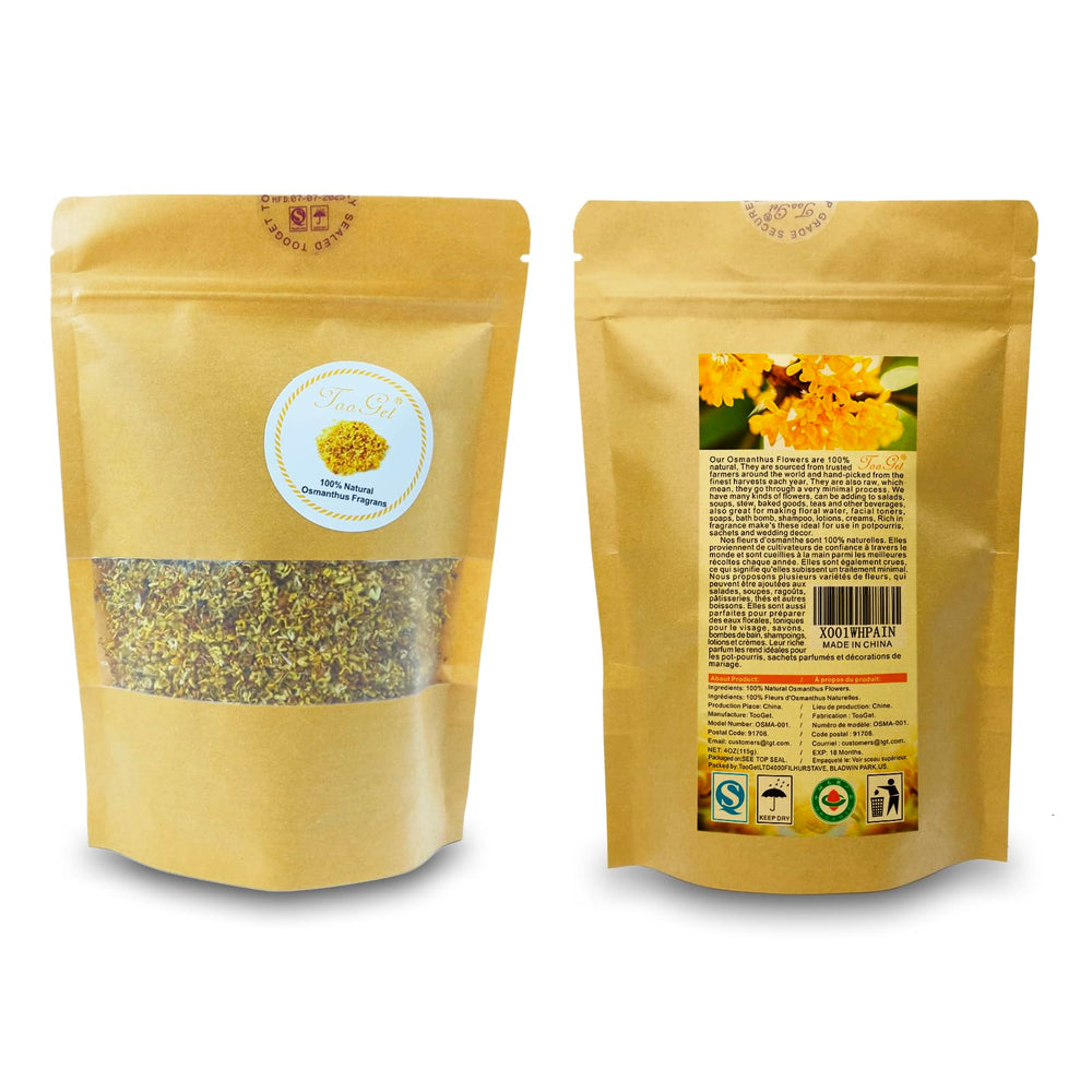 TooGet Osmanthus dried flowers packaging demonstrating premium top grade quality