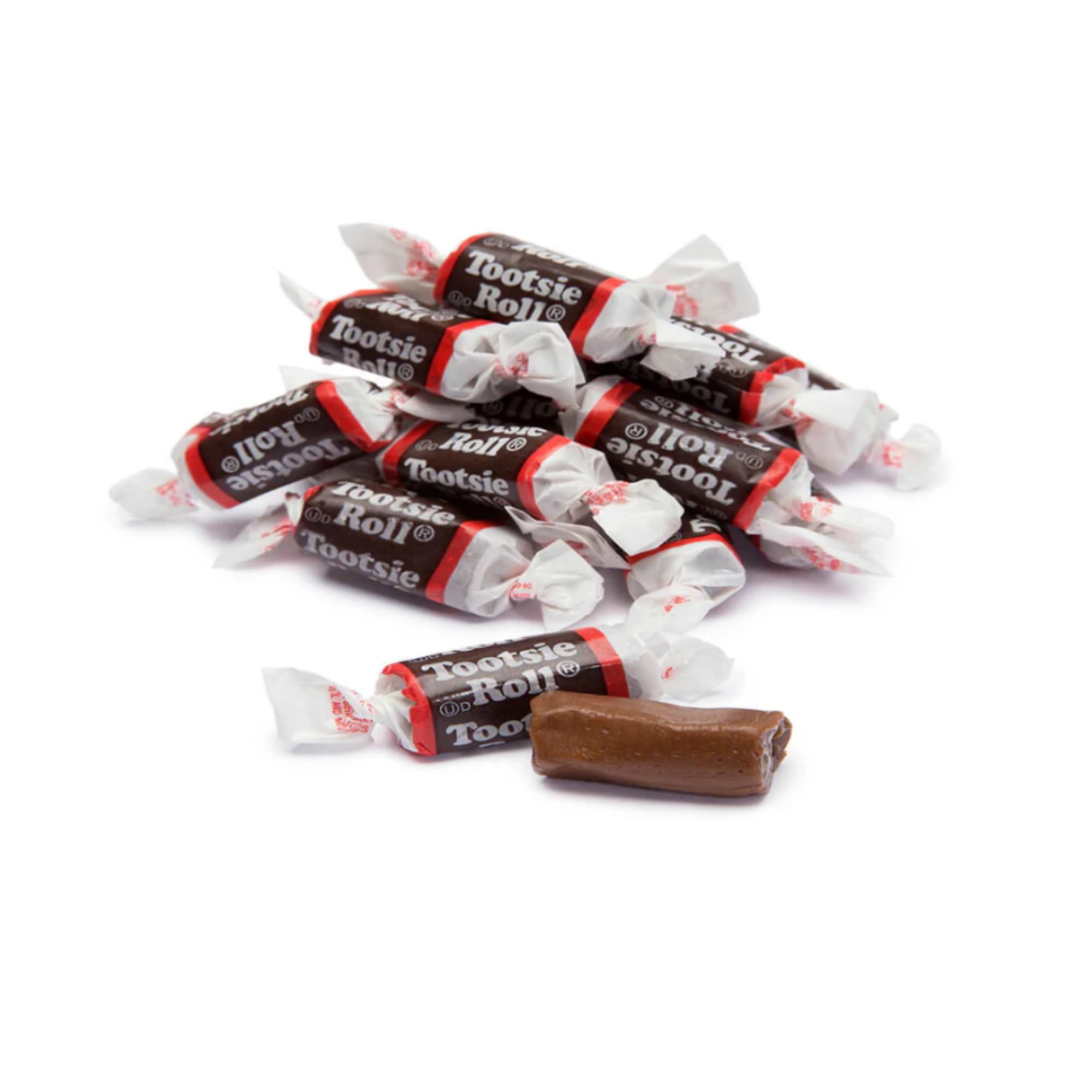 Tootsee Roll candy in hand, portable snack option.