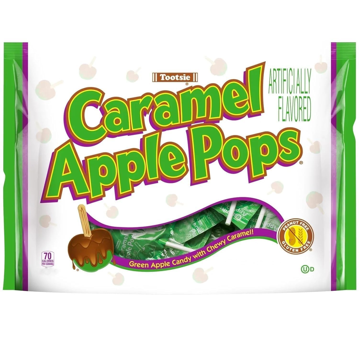 Tootsie Caramel Apple Pops Green bag back view for party planning