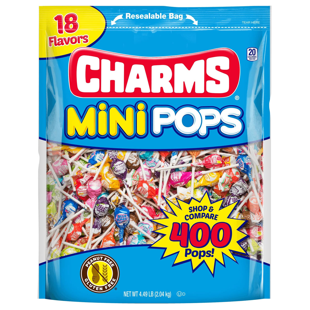 Tootsie Charms Mini Pops 400-count bag for sharing at parties and gatherings.
