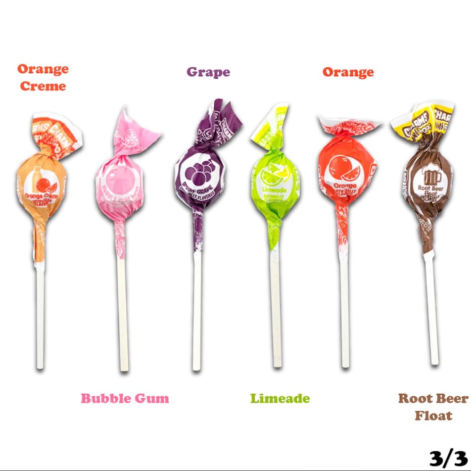 Tootsie Charms Mini Pops cherry flavor delivers classic fruit sweetness.