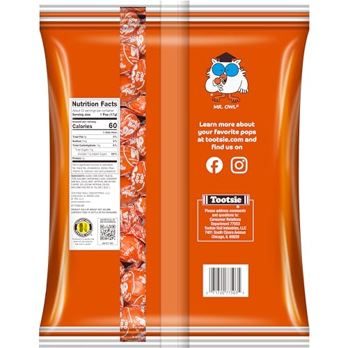 Tootsie Pops orange-shell with chocolatey center visible, a classic treat.
