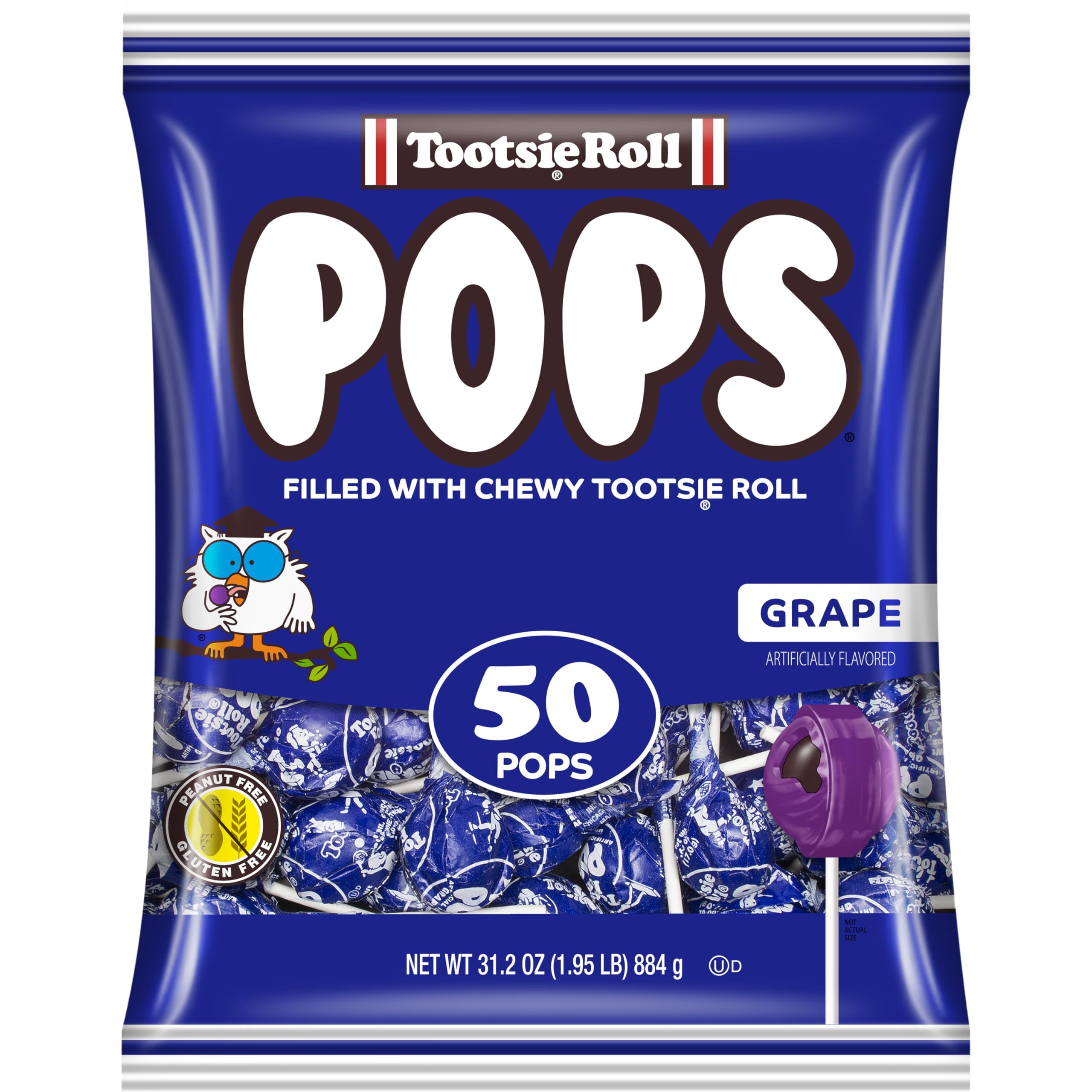 Tootsie Pops grape shell with chocolatey center, ideal party favor for kids.