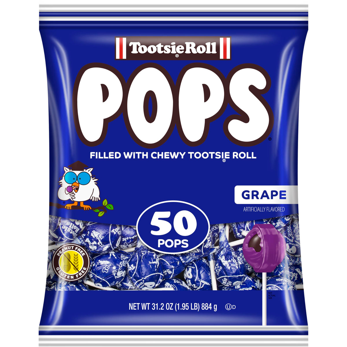 Tootsie Pops grape shell with chocolatey center, ideal party favor for kids.