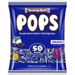 Tootsie Pops grape shell with chocolatey center, ideal party favor for kids.