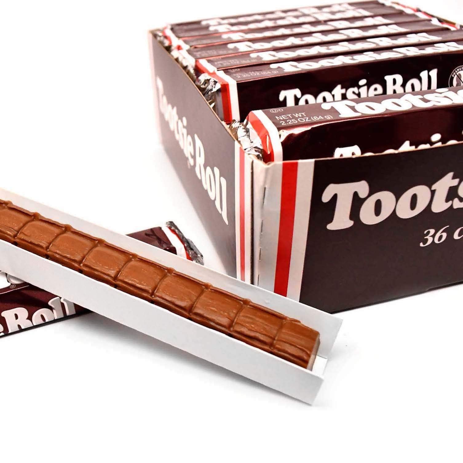 Tootsie Roll Bars neatly stacked, a crowd-pleasing display at events.