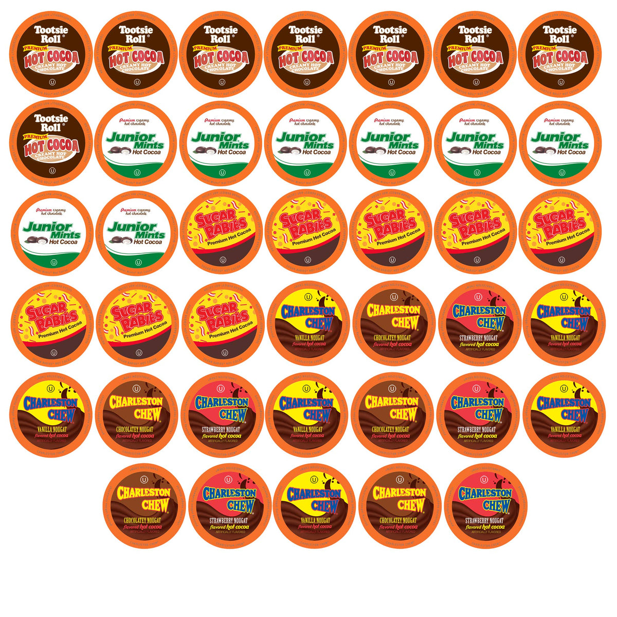 Tootsie Roll candy hot chocolate pods in a 40-count box for quick indulgent cups.