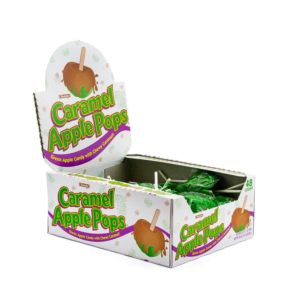 Tootsie Roll Caramel Apple Pops arranged for snacking and party favors.