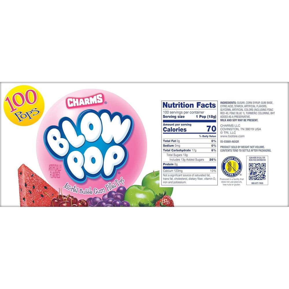 Tootsie Roll Charms Blow Pops 100-count box ideal for bulk gifting and events