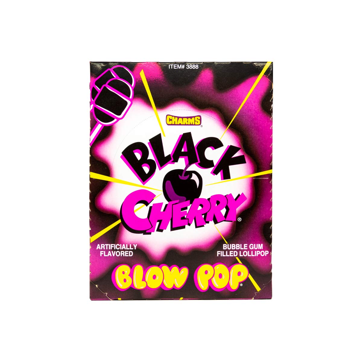 Tootsie Roll Charms Blow Pops gum center visible in Black Cherry.