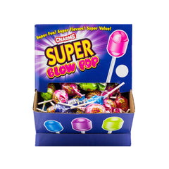 Charms Blow Pops close-up showing fruit candy shell and gum center.
