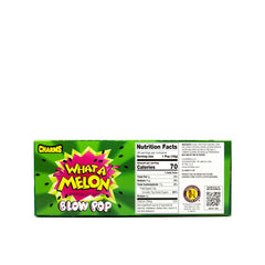 Hard candy shell with What-A-Melon flavor surrounds a chewy gum center.