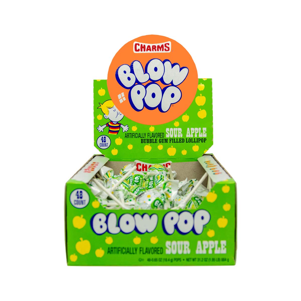 Tootsie Roll Charms Blow Pops sour-apple flavor profile close-up