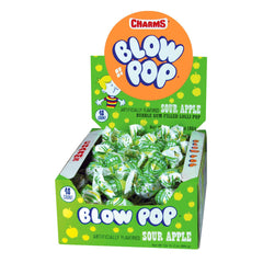 Tootsie Roll Charms Blow Pops Sour Apple unwrapped for on-the-go snacking