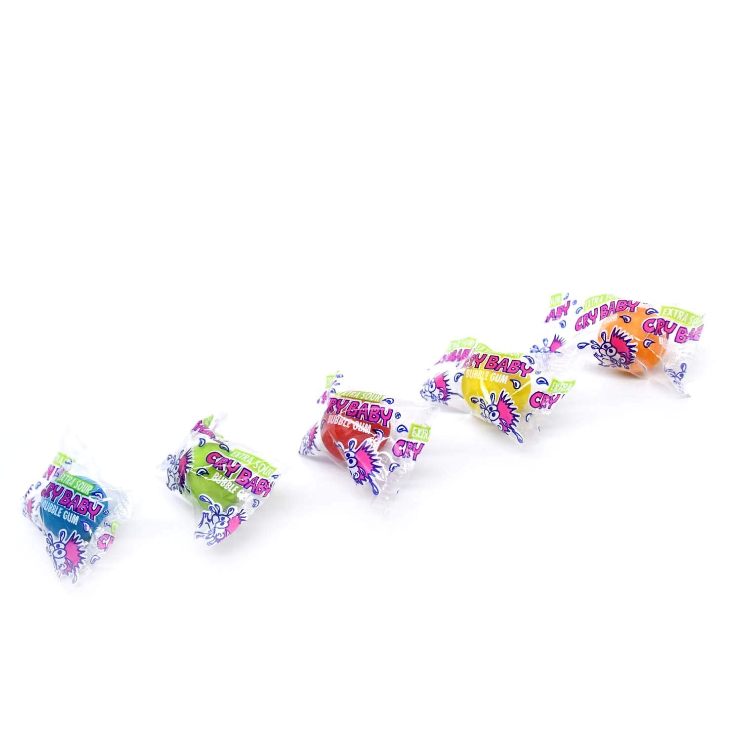 Tootsie Roll Cry Baby Extra Sour Gum flavors showcase lemon, cherry, berry, orange, apple.