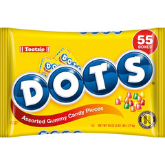 Tootsie Roll DOTS original gummy candies 55ct mini boxes for convenient snacking.