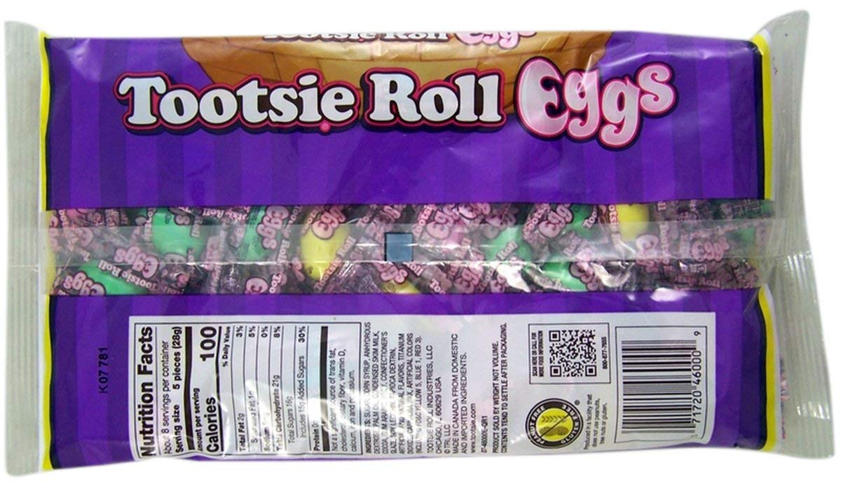 Tootsie Roll Eggs with classic center inside colorful shells.