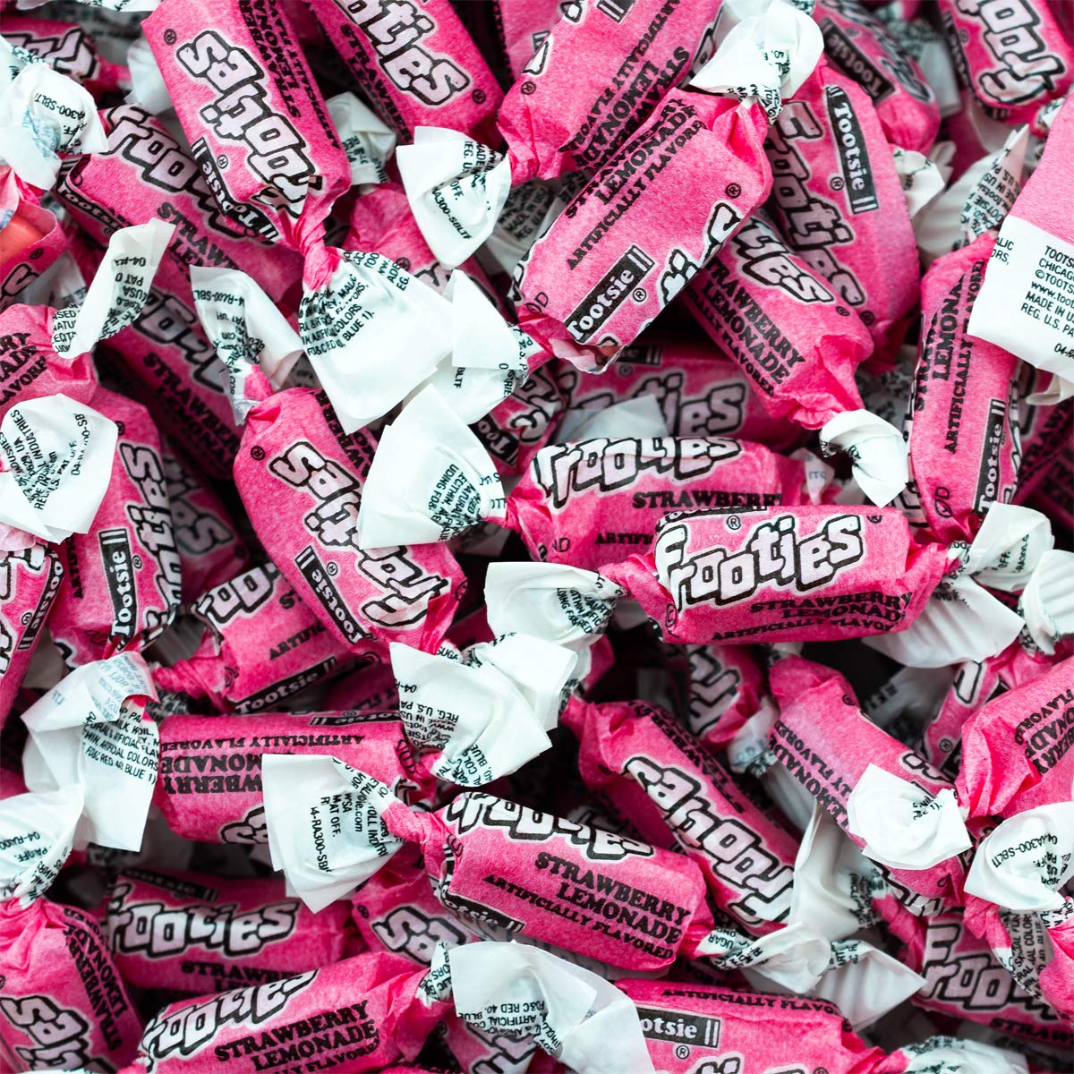 Tootsie Roll Frooties Strawberry Lemonade close-up texture showing chewy bite.