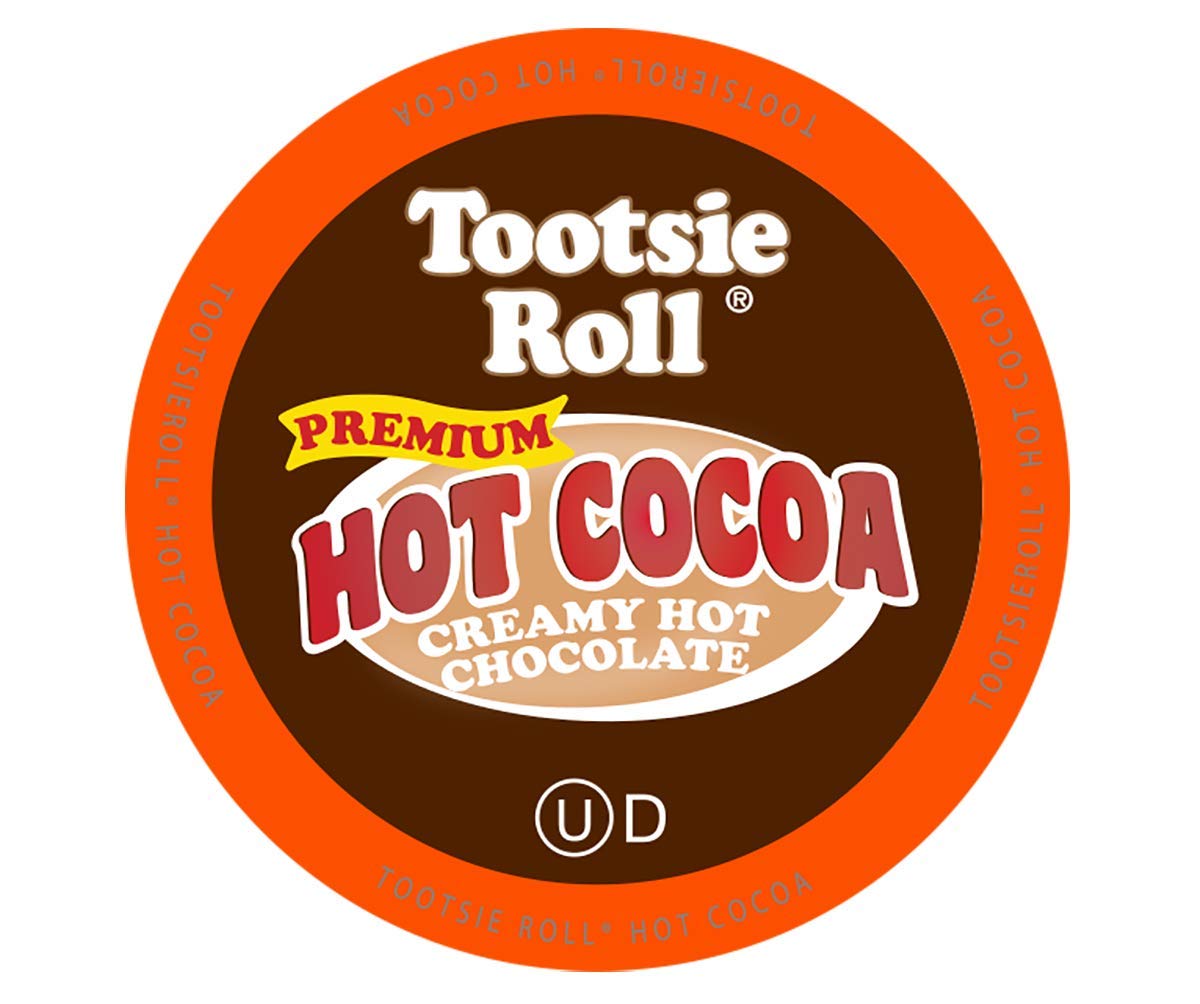Tootsie Roll Hot Cocoa pods pack front view for cozy indulgence.