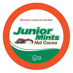 Tootsie Roll Junior Mints Hot Chocolate Pods box front showcasing convenient single-serve cocoa