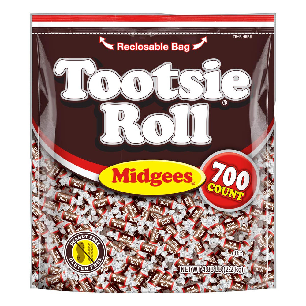 Tootsie Roll Midgees bag close-up, resealable packaging ideal for parties.
