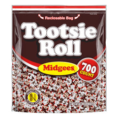 Tootsie Roll Midgees bag close-up, resealable packaging ideal for parties.