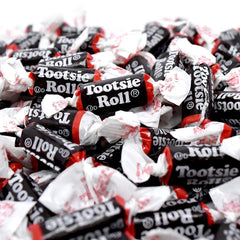 Tootsie Roll Midgees candies close-up, chewy chocolate minis for snacking