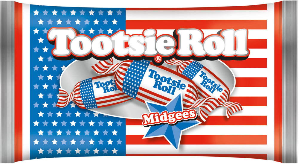 Tootsie Roll Midgees in flag packaging, ideal for celebrations.