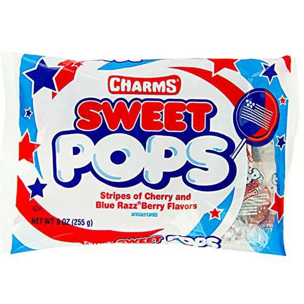 Tootsie Roll patriotic USA flag charms sweet pops displayed for a parade