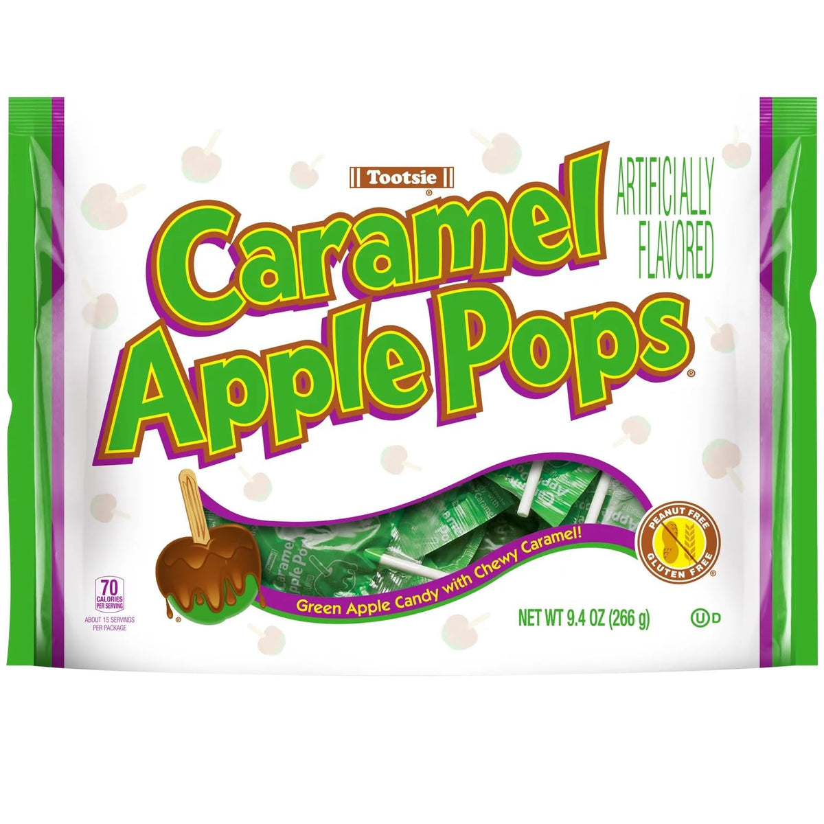 Tootsie Roll Pops Green Apple Caramel bag front view for party favors