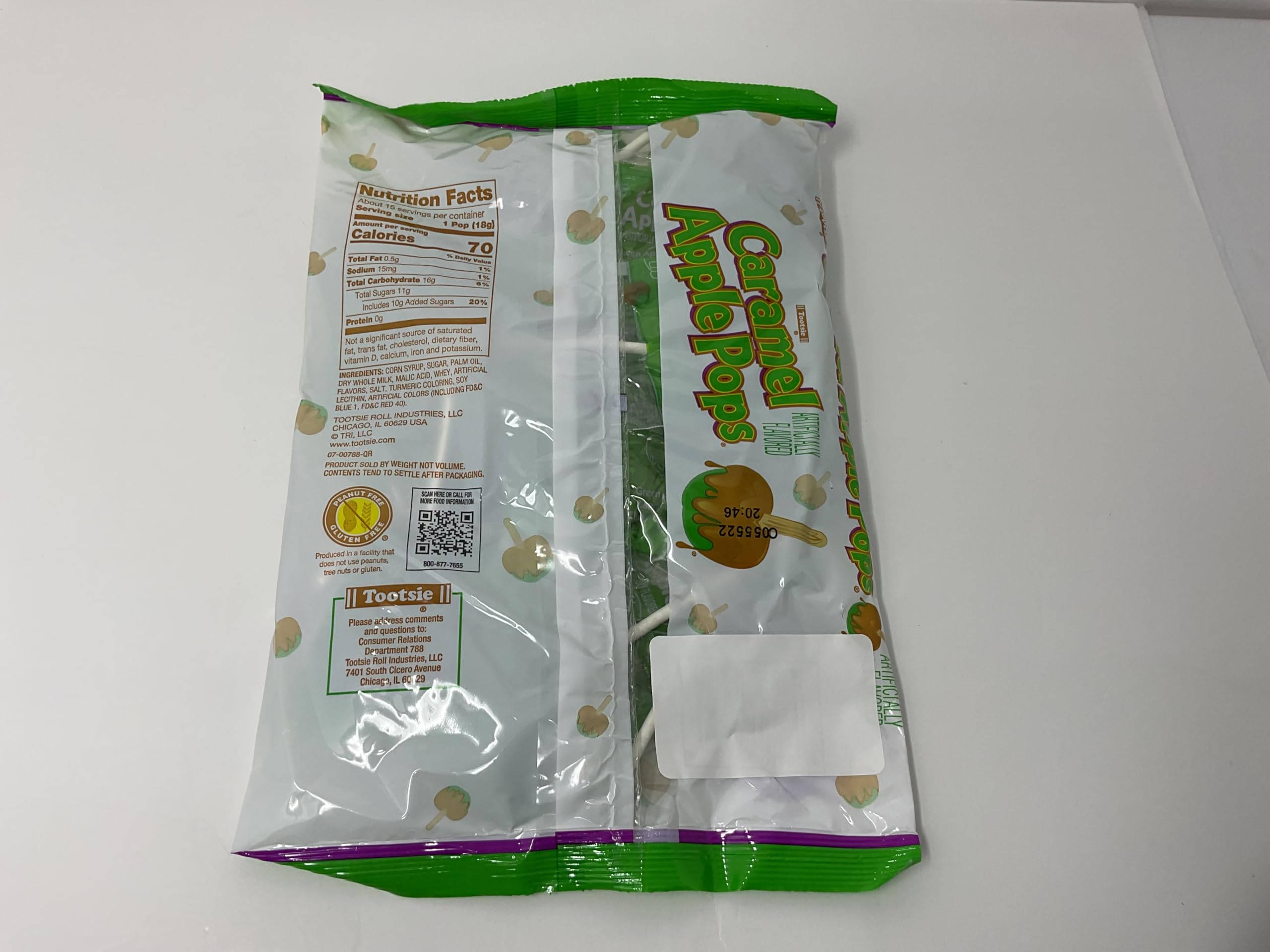 Tootsie Roll Pops Green Apple Caramel table snack on table